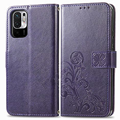 Coque Portefeuille Fleurs Livre Cuir Etui Clapet pour Xiaomi Redmi Note 10T 5G Violet