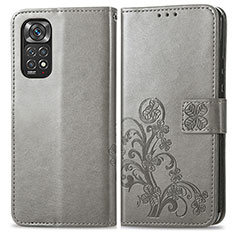 Coque Portefeuille Fleurs Livre Cuir Etui Clapet pour Xiaomi Redmi Note 11 4G (2022) Gris