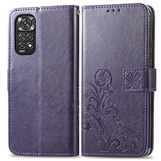 Coque Portefeuille Fleurs Livre Cuir Etui Clapet pour Xiaomi Redmi Note 11 4G (2022) Violet