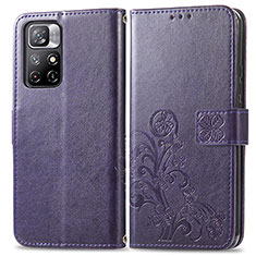 Coque Portefeuille Fleurs Livre Cuir Etui Clapet pour Xiaomi Redmi Note 11 5G Violet