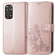 Coque Portefeuille Fleurs Livre Cuir Etui Clapet pour Xiaomi Redmi Note 11 Pro 5G Rose