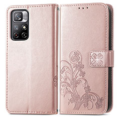 Coque Portefeuille Fleurs Livre Cuir Etui Clapet pour Xiaomi Redmi Note 11S 5G Rose