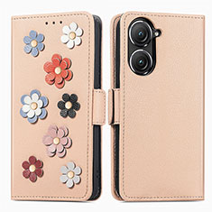 Coque Portefeuille Fleurs Livre Cuir Etui Clapet S02D pour Asus Zenfone 9 Kaki