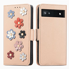 Coque Portefeuille Fleurs Livre Cuir Etui Clapet S02D pour Google Pixel 6a 5G Kaki