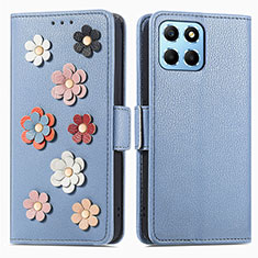 Coque Portefeuille Fleurs Livre Cuir Etui Clapet S02D pour Huawei Honor 70 Lite 5G Bleu