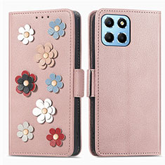 Coque Portefeuille Fleurs Livre Cuir Etui Clapet S02D pour Huawei Honor 70 Lite 5G Or Rose