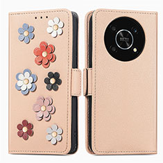 Coque Portefeuille Fleurs Livre Cuir Etui Clapet S02D pour Huawei Honor Magic4 Lite 5G Kaki