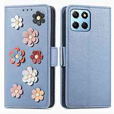 Coque Portefeuille Fleurs Livre Cuir Etui Clapet S02D pour Huawei Honor X6 5G Bleu