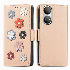 Coque Portefeuille Fleurs Livre Cuir Etui Clapet S02D pour Huawei Honor X7 Kaki