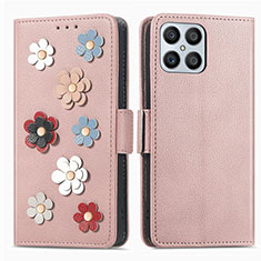 Coque Portefeuille Fleurs Livre Cuir Etui Clapet S02D pour Huawei Honor X8 4G Or Rose