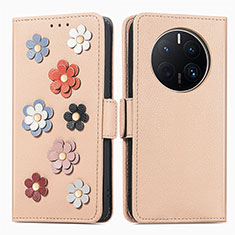 Coque Portefeuille Fleurs Livre Cuir Etui Clapet S02D pour Huawei Mate 50 Pro Kaki