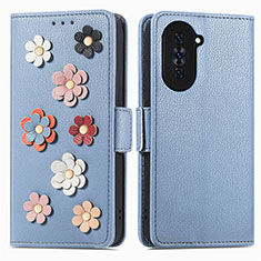 Coque Portefeuille Fleurs Livre Cuir Etui Clapet S02D pour Huawei Nova 10 Bleu