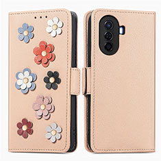 Coque Portefeuille Fleurs Livre Cuir Etui Clapet S02D pour Huawei Nova Y70 Kaki