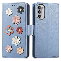 Coque Portefeuille Fleurs Livre Cuir Etui Clapet S02D pour Motorola Moto Edge (2022) 5G Bleu