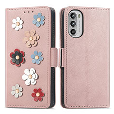 Coque Portefeuille Fleurs Livre Cuir Etui Clapet S02D pour Motorola Moto Edge (2022) 5G Or Rose