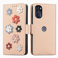 Coque Portefeuille Fleurs Livre Cuir Etui Clapet S02D pour Motorola Moto G 5G (2022) Kaki