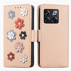 Coque Portefeuille Fleurs Livre Cuir Etui Clapet S02D pour OnePlus 10T 5G Kaki