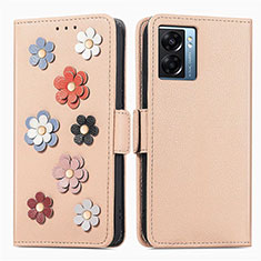 Coque Portefeuille Fleurs Livre Cuir Etui Clapet S02D pour Oppo A77 5G Kaki