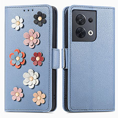 Coque Portefeuille Fleurs Livre Cuir Etui Clapet S02D pour Oppo Reno9 Pro 5G Bleu