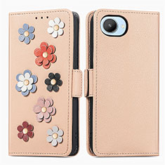 Coque Portefeuille Fleurs Livre Cuir Etui Clapet S02D pour Realme C30 Kaki