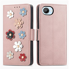 Coque Portefeuille Fleurs Livre Cuir Etui Clapet S02D pour Realme C30 Or Rose