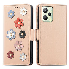 Coque Portefeuille Fleurs Livre Cuir Etui Clapet S02D pour Realme C35 Kaki