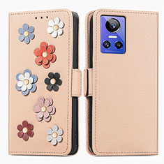 Coque Portefeuille Fleurs Livre Cuir Etui Clapet S02D pour Realme GT Neo3 5G Kaki