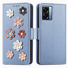 Coque Portefeuille Fleurs Livre Cuir Etui Clapet S02D pour Realme Narzo 50 5G Bleu