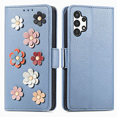 Coque Portefeuille Fleurs Livre Cuir Etui Clapet S02D pour Samsung Galaxy A13 4G Bleu