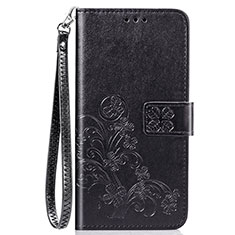 Coque Portefeuille Fleurs Livre Cuir Etui Clapet S02D pour Samsung Galaxy A30 Noir