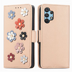 Coque Portefeuille Fleurs Livre Cuir Etui Clapet S02D pour Samsung Galaxy A32 5G Kaki