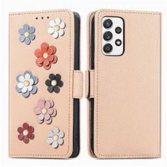 Coque Portefeuille Fleurs Livre Cuir Etui Clapet S02D pour Samsung Galaxy A52 4G Kaki