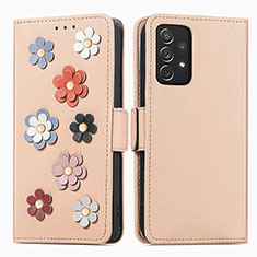 Coque Portefeuille Fleurs Livre Cuir Etui Clapet S02D pour Samsung Galaxy A72 4G Kaki