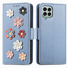 Coque Portefeuille Fleurs Livre Cuir Etui Clapet S02D pour Samsung Galaxy M33 5G Bleu