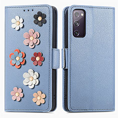 Coque Portefeuille Fleurs Livre Cuir Etui Clapet S02D pour Samsung Galaxy S20 FE 4G Bleu