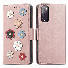 Coque Portefeuille Fleurs Livre Cuir Etui Clapet S02D pour Samsung Galaxy S20 Lite 5G Or Rose
