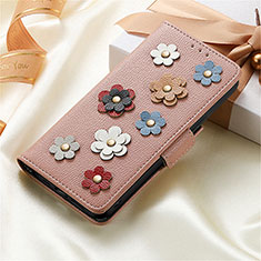 Coque Portefeuille Fleurs Livre Cuir Etui Clapet S02D pour Samsung Galaxy S21 FE 5G Or Rose