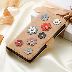 Coque Portefeuille Fleurs Livre Cuir Etui Clapet S02D pour Samsung Galaxy S22 Ultra 5G Or