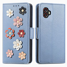 Coque Portefeuille Fleurs Livre Cuir Etui Clapet S02D pour Samsung Galaxy XCover 6 Pro 5G Bleu