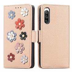 Coque Portefeuille Fleurs Livre Cuir Etui Clapet S02D pour Sony Xperia 10 IV SO-52C Kaki