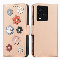 Coque Portefeuille Fleurs Livre Cuir Etui Clapet S02D pour Vivo iQOO 10 5G Kaki