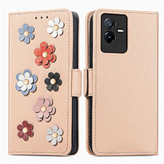 Coque Portefeuille Fleurs Livre Cuir Etui Clapet S02D pour Vivo T2x 5G Kaki