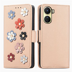 Coque Portefeuille Fleurs Livre Cuir Etui Clapet S02D pour Vivo Y16 Kaki