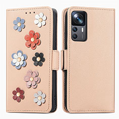 Coque Portefeuille Fleurs Livre Cuir Etui Clapet S02D pour Xiaomi Mi 12T Pro 5G Kaki