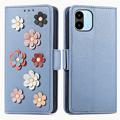 Coque Portefeuille Fleurs Livre Cuir Etui Clapet S02D pour Xiaomi Poco C50 Bleu