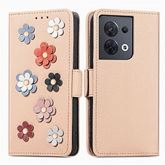 Coque Portefeuille Fleurs Livre Cuir Etui Clapet S02D pour Xiaomi Redmi Note 13 5G Kaki