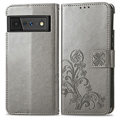 Coque Portefeuille Fleurs Livre Cuir Etui Clapet S03D pour Google Pixel 6 5G Gris