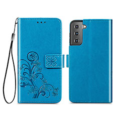 Coque Portefeuille Fleurs Livre Cuir Etui Clapet S03D pour Samsung Galaxy S21 FE 5G Bleu