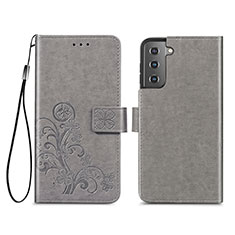 Coque Portefeuille Fleurs Livre Cuir Etui Clapet S03D pour Samsung Galaxy S21 Plus 5G Gris