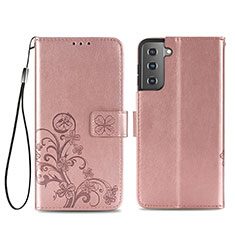 Coque Portefeuille Fleurs Livre Cuir Etui Clapet S03D pour Samsung Galaxy S21 Plus 5G Rose